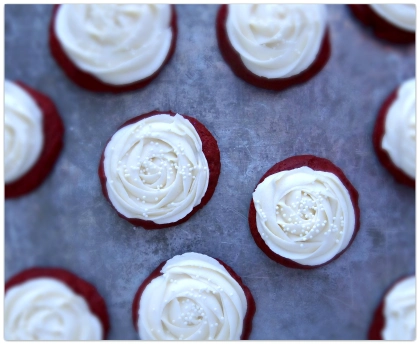 Soft red velvet cookies with cream cheese frosting 